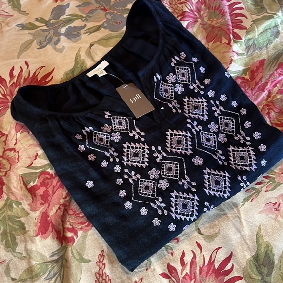 J JILL sz XL Embroidered Tunic Casual Striped LagenlookJOHNNY WAS Vibes $99 NEW - Picture 13 of 16